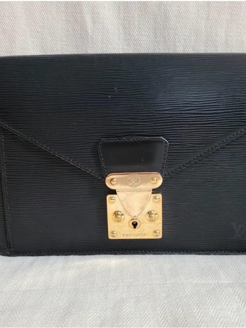 Louis Vuitton Black Epi Leather Envelope Clutch with Gold Lock